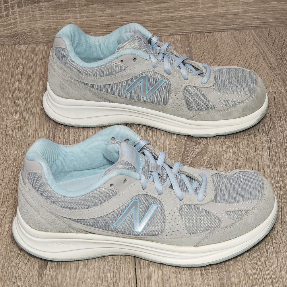 New Balance 877 Walking Shoes Womens 6.5 Grey Blue Suede Mesh WW877SB ABZORB